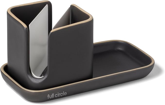 Full Circle Stash, Ceramic Kitchen Sink Caddy, Stylish Modular Sponge Holder & Dish Brush Organizer, Gray and White, 11" by Unknown