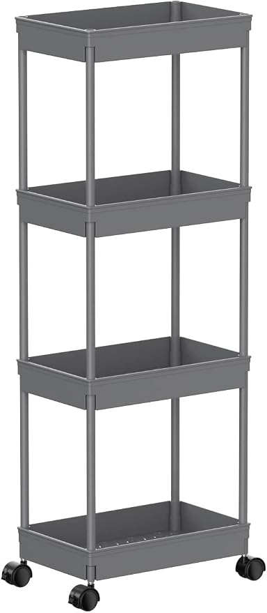 Sooyee 4 Tier Wide Storage Cart, Rolling Utility Cart Grey | Mobile Shelving Unit Organizer with Wheels, Slide Out Storage, Tower Rack, For Kitchen Bathroom Laundry by Sooyee