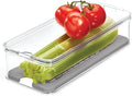 iDesign Crisp Produce Plastic Refrigerator and Modular Stacking Pantry Bin with Lid and Removable Inner Basket, Perfect for Washing Vegetables, Fruit, Lettuce, BPA Free 15.72" x 6.32" x 3.76" | Drain Tray, For Fruits & Veggies, Clear by iDesign
