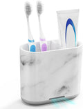 Toothbrush Holders for Bathrooms, Marble, Small, Bathroom Accessories | 2 Slots, Easy to Clean, Plastic, Kids Electric Toothbrush, Drainage, Removable, For Bathroom, Vanity, Kitchen Sink, Office by Chintu