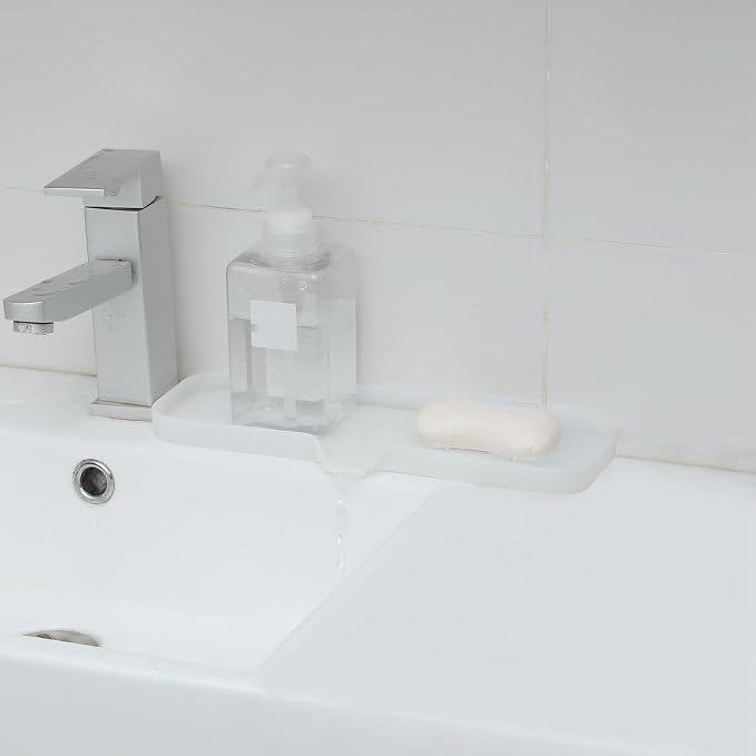 MicoYang Silicone Soap Dish with Drain Spout — Self-Draining Double Sink Organizer Tray for Kitchen & Bath, Dispensers, Sponges & Soap Holder, Non-Slip & Dishwasher Safe, Translucent (Large, 12"×4") - Image 6