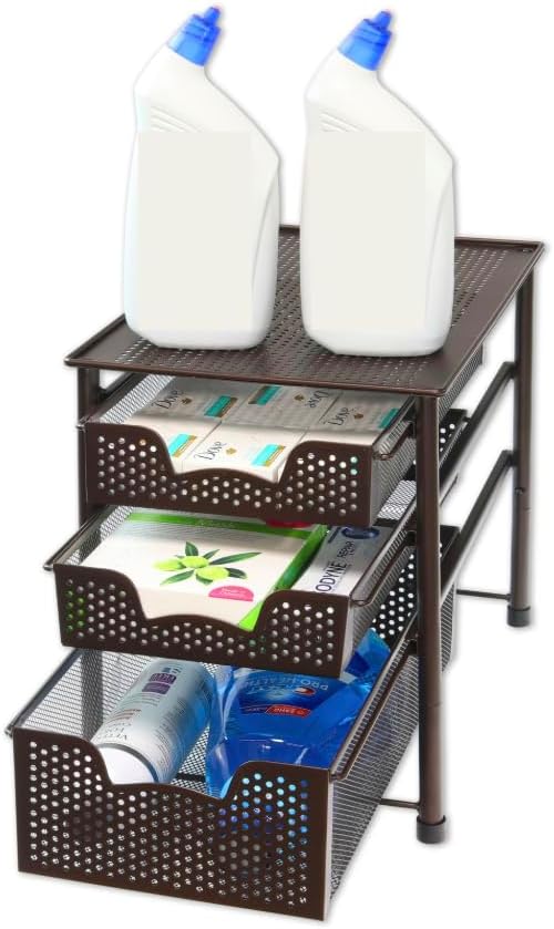Simple Houseware Stackable 3 Tier Sliding Basket Organizer Drawer, Bronze (Pack of 2) - Image 5