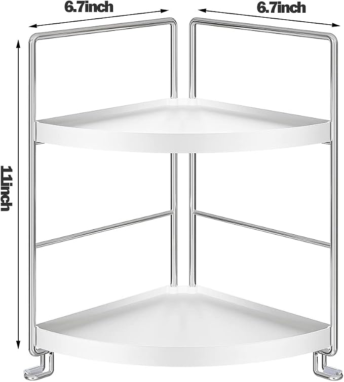 KINGNERWI 2-Tier Bathroom Counter Organizer, Vanity Corner Shelf, Silver | Makeup Skincare Storage Tray, Small Countertop Rack, Stores Cosmetics, Perfume, Seasoning, Fits Sink and Dresser - Image 3