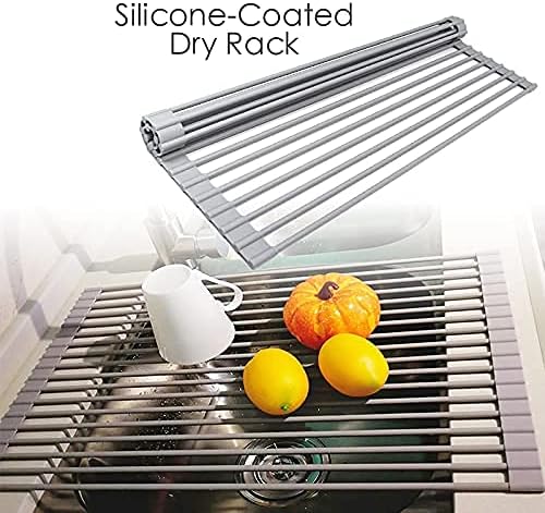 Bigdata&BetterLife Roll Up Dish Drying Rack Simple Large Space Saving Dish Drying Mat with Rack for Kitchen Foldable Silicone Coated Stainless Steel Heavy Duty Dry Rack (Gray, 20.5" x 13.1") - Image 3