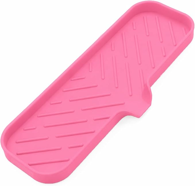 MicoYang Silicone Soap Dish with Drain Spout — Self-Draining Double Sink Organizer Tray for Kitchen & Bathroom, Dispensers, Sponges & Soap Holder, Non-Slip & Dishwasher Safe, Rose (Large, 12"×4") by MicoYang