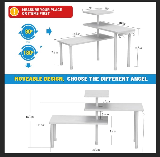 JayRex 3-Tier Bathroom Countertop Corner Shelf Organizer, White | Space-saving corner design organizes spices, skincare and toiletries on kitchen and bathroom counters. - Image 2
