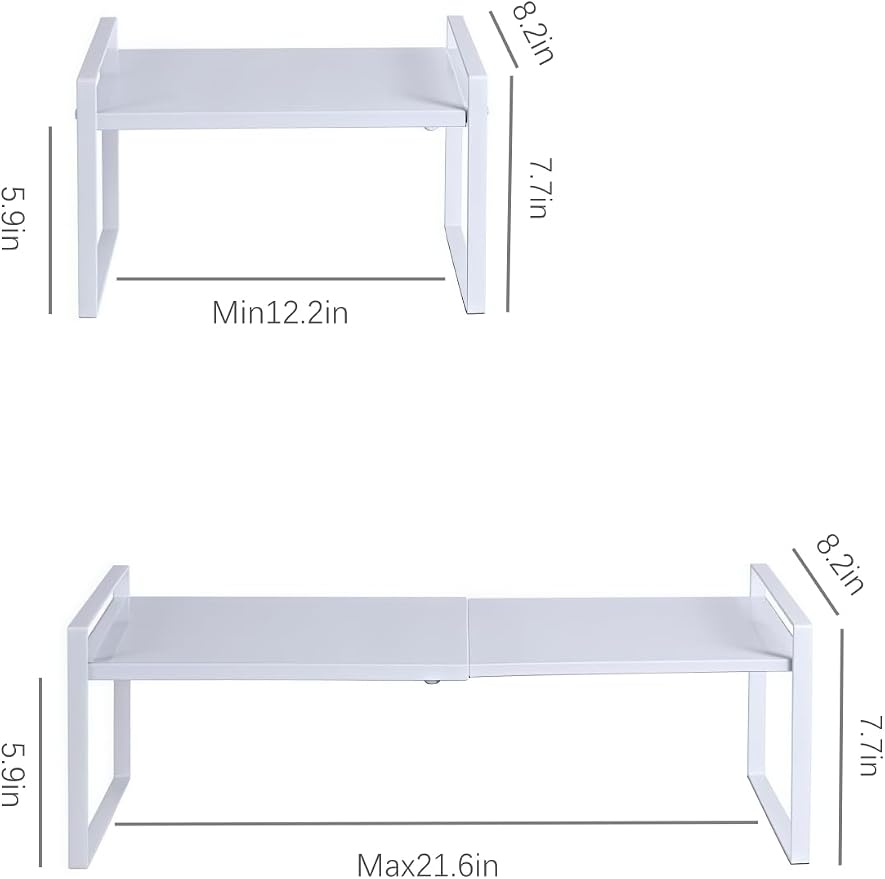 Expandable Cabinet Shelf Organizer Riser for Kitchen Pantry Cupboard Under Sink Countertop (white, 8.2’’D * 12.2-21.6’’W * 7.7’’H) - Image 2