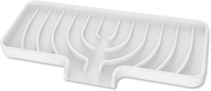 JACZZO Silicone Sponge Holder for Kitchen Sink With Drain Spout, Self Draining, Kitchen Soap Tray, Bathroom Organizer, Sink Caddy (White, 10" x 4") - Image 7