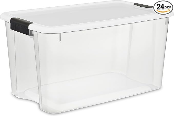 Sterilite 24-Pack Ultra Latching Box, Storage Bins with Lids, Clear Plastic, 70 Quart - Heavy-Duty Organizing Containers for Closet, Bathroom, and Office by Sterilite