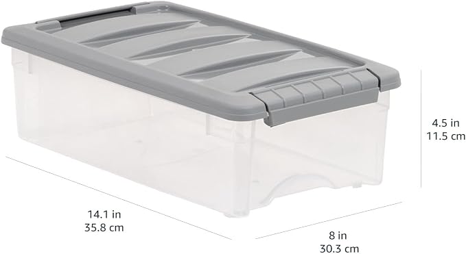 Amazon Basics Plastic Storage Containers with Secure Latching Lids, Stackable Organization Bins, Clear/Grey, 5 Quart, Set of 10 - Image 6