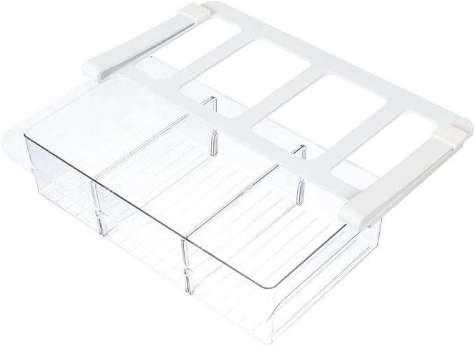 Glad Pull Out Fridge Drawer Organizer - Clip-On Under Shelf Refrigerator & Pantry Storage Bin with 3 Compartments for Fruit, Vegetables, and Deli Meat Drawer - BPA Free Clear Plastic by GladTrashFoodStorage