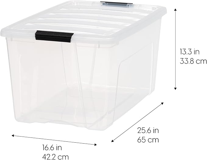IRIS USA 72 QT Plastic Storage Box with Lid and Latches - 8 Pack - BPA-Free, See-Through Organizing Solution, Durable Nestable Stackable Containers, Secure Pull Handle - Clear - Image 2