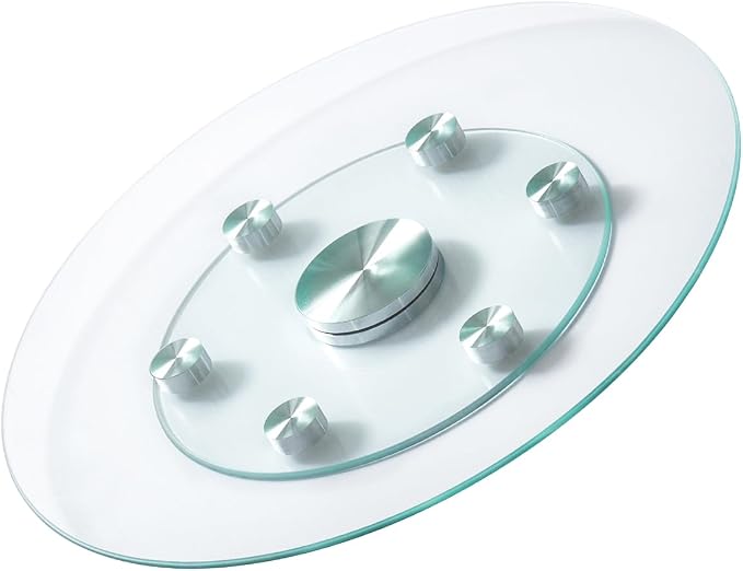 VEVOR 24 in Glass Lazy Susan Turntable, Tempered Glass Dining Table Centerpiece with 6 Rotating Wheels, 360° Smooth and Silent Spin Tabletop Rotating Tray, for Family Gatherings, Banquets & Weddings by VEVOR