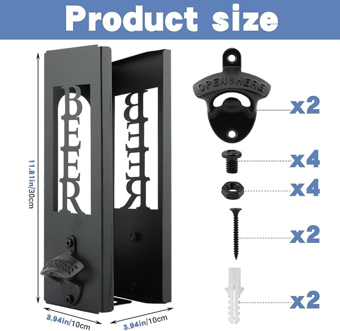 2 in 1 Can Cooler Holder with Bottle Opener, Personalized Beer Can Sleeves Storage Organizer Dispenser for Home Family Bar, Metal Cool Stuff Gift for Men Women(COLOR:Black) - Image 9