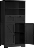 Storage Cabinet with Doors & 2 Drawers, Kitchen Cabinet with Adjustable Shelf, Pantry Cabinets, Bathroom Cabinets, for Living Room, Entryway, Home Office, Black by TEENFON