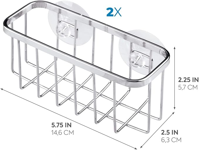 iDesign Gia Stainless Steel Dish Sponge Holder Basket with Suction Cups, Ideal for Kitchen Sinks and Bathroom Organization, 2.25"D x 2.5"W x 5.75"H, Set of 1, Polished - Image 3