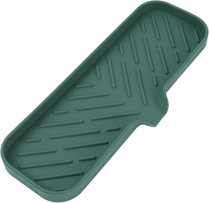 MicoYang Silicone Soap Dish with Drain Spout — Self-Draining Double Sink Organizer Tray for Kitchen & Bathroom, Dispensers, Sponges & Soap Holder, Non-Slip & Dishwasher Safe, Green (Large, 12"×4") by MicoYang