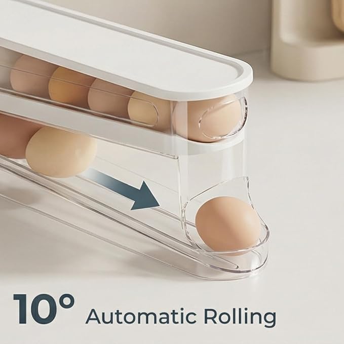 Auto-Rolling Egg Dispenser with Lid, Transparent, 1 Pack | Fridge Egg Organizer, Side-Door Slide Design, Stackable & Space-Saving, Easy Access, Holds 14–16 vs. Standard 12 - Image 5