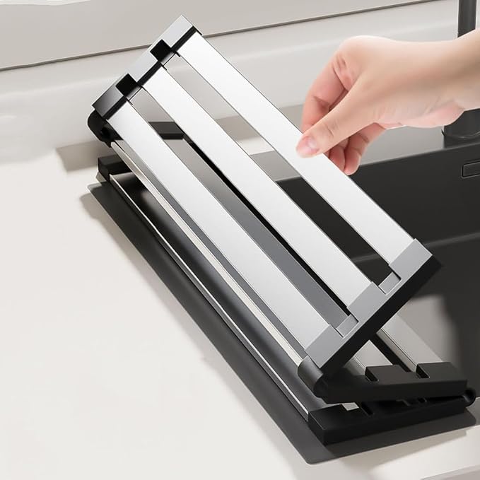 Roll Up Dish Drying Rack, Over Sink Stainless Steel Rack,Foldable Kitchen Sink Mat,Kitchen Sink Drain Rack Dish Storage Rack (17.72" H x 12.8" W) - Image 4