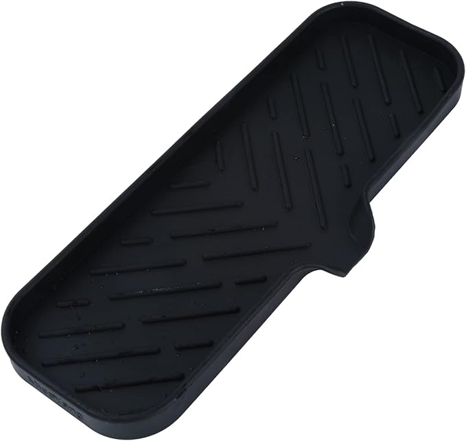MicoYang Silicone Soap Dish with Drain Spout — Self-Draining Double Sink Organizer Tray for Kitchen & Bathroom, Dispensers, Sponges & Soap Holder, Non-Slip & Dishwasher Safe, Black (Large, 12"×4") by MicoYang