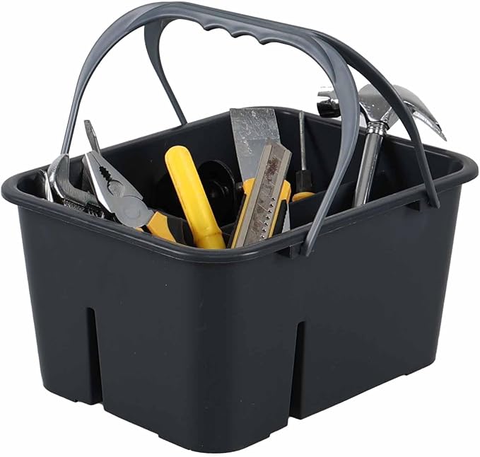 1 Pack Plastic Divided Caddy with Handle, 4 Compartment Cleaning Caddy, Grey - Image 2