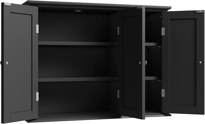 ChooChoo Laundry Cabinet with 3 Doors and Adjustable Shelves | 9.06"D x 31.1"W x 24"H, Bathroom Wall Cabinet, Cupboard, Black - Image 9