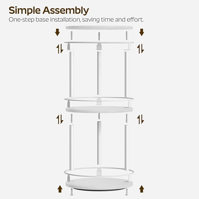 Lazy Susan Organizer, Rotating Spice Rack, 3 Tier Spice Turntable Organizer, Industrial Turntable Spice Holder, for Kitchen Countertop and Cabinet, Compact and Versatile, White SR23WW - Image 8