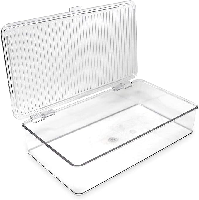 Isaac Jacobs Small Stackable Organizer Bin (10.75” x 6.5” x 2.4”) w Hinged Lid Clear Storage Box Home Office School Fridge Bathroom Kitchen Pantry Container BPAFree Food Safe (Small Clear) (Pack of 2) - Image 6