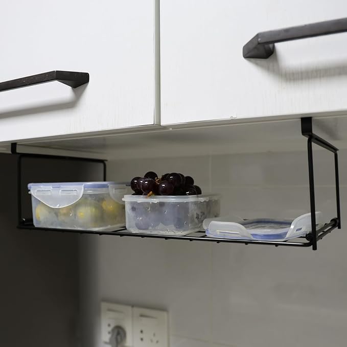 Foil and Plastic Wrap Organizer Kitchen Under Cabinet Desk Pantry Hanging Organizer Storage Foldable Rack (White - Image 5
