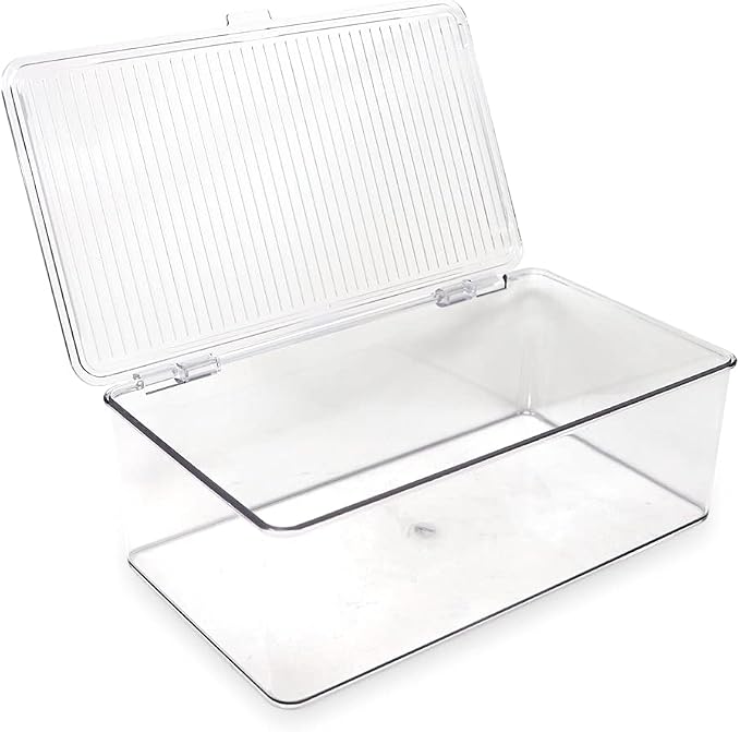 Isaac Jacobs Medium Stackable Organizer Bin (10.75”x6.5”x3.7”) | With Hinged Lid, Clear Storage Box Home Office School Fridge Bathroom Kitchen Pantry Container BPAFree Food Safe - Image 6