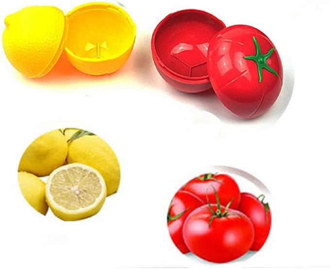 4 PCS Fruit & Vegetable Shaped Food Saver Storage Containers | Storage Holder Refrigerator Vegetable Crisper(Onion, tomato, lemon, green pepper) - Image 4