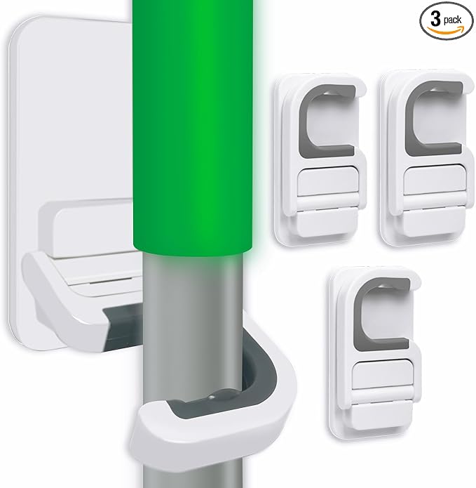 3pack Broom and Mop Holder Wall Mount No Drill Mop and Broom Gripper Mop Handle Hanger Household Cleaning Organizer, Holds up to 6 lb by Tinkeep