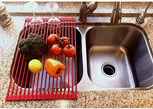 True & Tidy, Multi-Purpose Over the Sink Roll-Up Drying Rack, DR-881, Red - Image 3