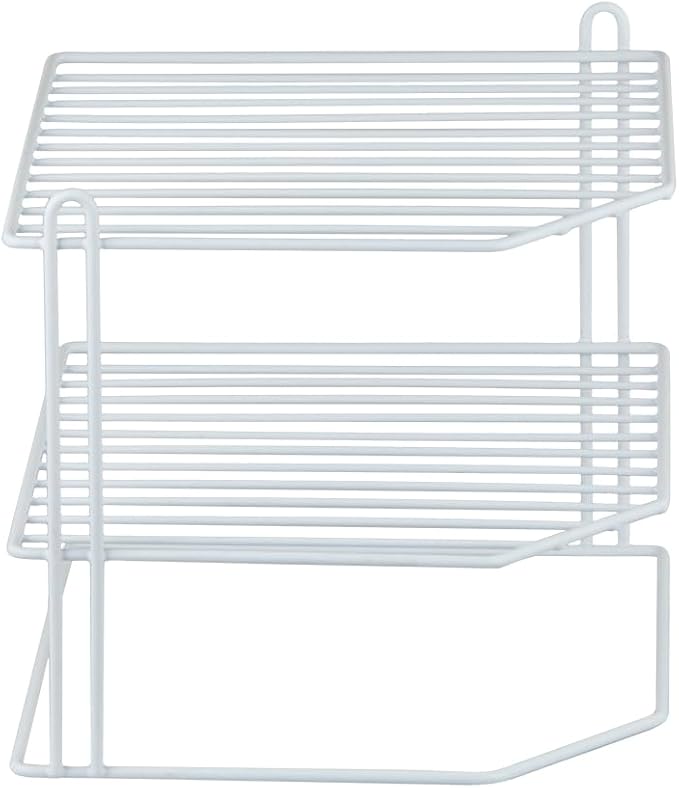 Home Basics Corner Rack, White, Vinyl Coated Steel, Rust Resistant, 2-Tier Shelf, Keeps Spices and Cups Organized, 9x9x8.5in - Image 3