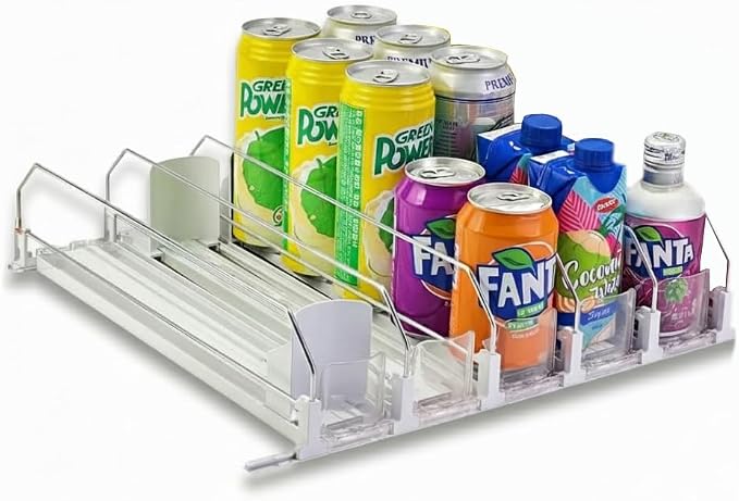 Soda Can Organizer with Automatic Can Pusher | Refrigerator Drink Organizer | Beverage Dispenser for Soda, Cans and Bottles | Space-Saving | Stainless Steel | Adjustable Sizes (5 Rows) by Unknown