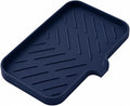 MicoYang Silicone Soap Dish with Drain Spout — Self-Draining Sink Organizer Tray for Bathroom & Kitchen, Sponges, Dispensers & Soap Holder, Non-Slip & Dishwasher Safe, Navy Blue (Medium, 9.6"×5.3") by MicoYang