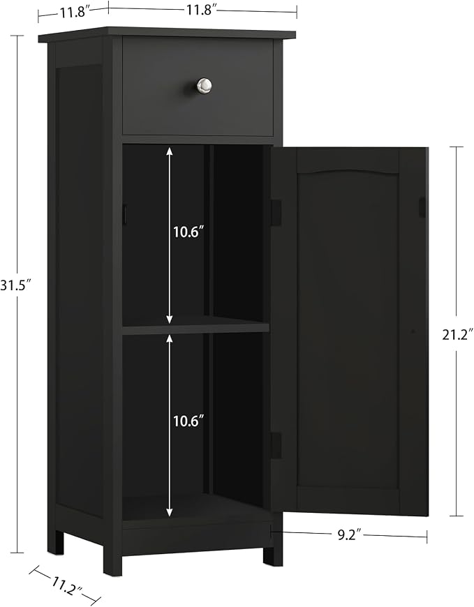 Iwell Bathroom Storage Cabinet, Small Bathroom Floor Cabinet with Drawer & Storage Shelf, Free-Standing Organizer Cabinets for Hallway/Living Room, Black - Image 3
