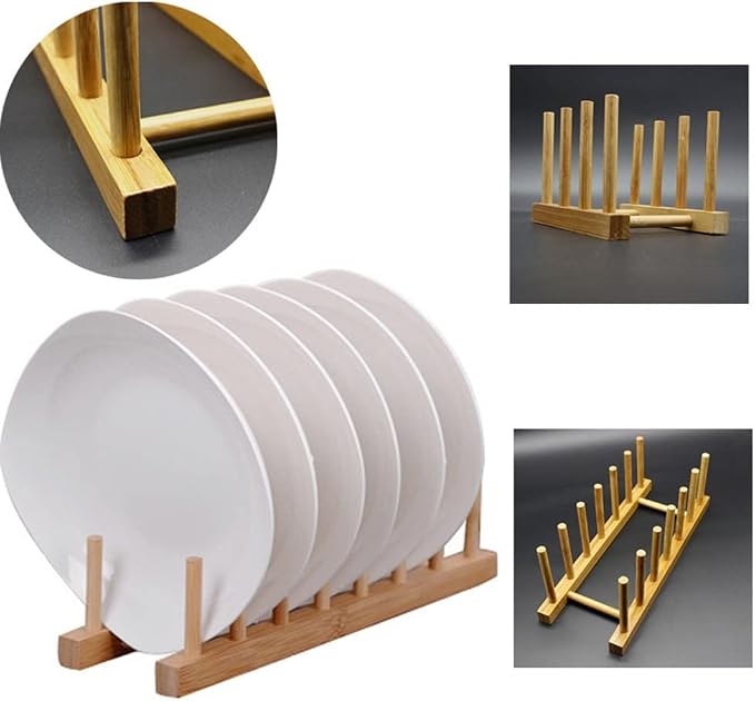 Bamboo Wooden Dish Rack Drying for Kitchen Dish/Plate/Bowl/Cup/Pot Lid/Book | 2PCS Rack Cutting Board/Pot Lid Organizer Drying Rack Stand Drainer Holder for Living Room, Study, Display Cabinet,Keep Dry - Image 5