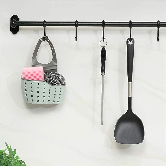 Kitchen Sink Caddy Sponge Holder Silicone Plastic Soap Holder Hanging Ajustable Strap Faucet Caddy with Drain Holes（2 Pack) - Image 6