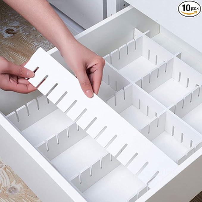 10Pcs Drawer Dividers, 14.18" x 3.55", Thick, DIY Organizer Separator, Large Adjustable Dresser Drawer Organizer for Clothes, Bedroom, Bathroom, Kitchen Cutlery, Desk, Office Storage by KNNRIIM