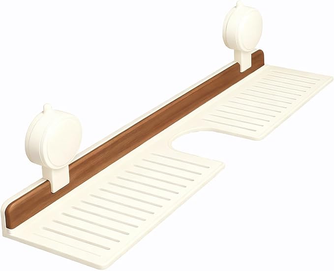 Bathroom Sink Shelf Over Faucet, No Drill Floating Shelf for Bathroom Sink, Under Sink Caddy Organizers for Toothbrush Soap (Cream Color, 20 inch) by Unknown