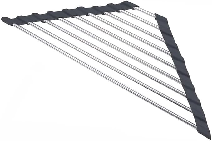 Triangle Dish Drying Rack Multipurpose Roll-up Drying Rack for Sink Corner Stainless Steel Over The Sink Corner Dish Drainer Mat for Kitchen (Black) - Image 4