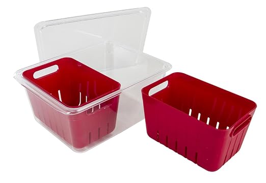 Kitchen Spaces Twin Colander Food Storage Container, Strainer and Fridge Organizer Bin for Fruits and Veggies, Stackable, BPA-Free - Image 4