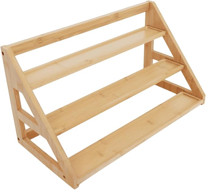 Bamboo Tier Spice Rack Organizer: 17.5 Inch Wide Kitchen Cabinet Countertop Spice Jar Organizer for Home Organization - Image 6