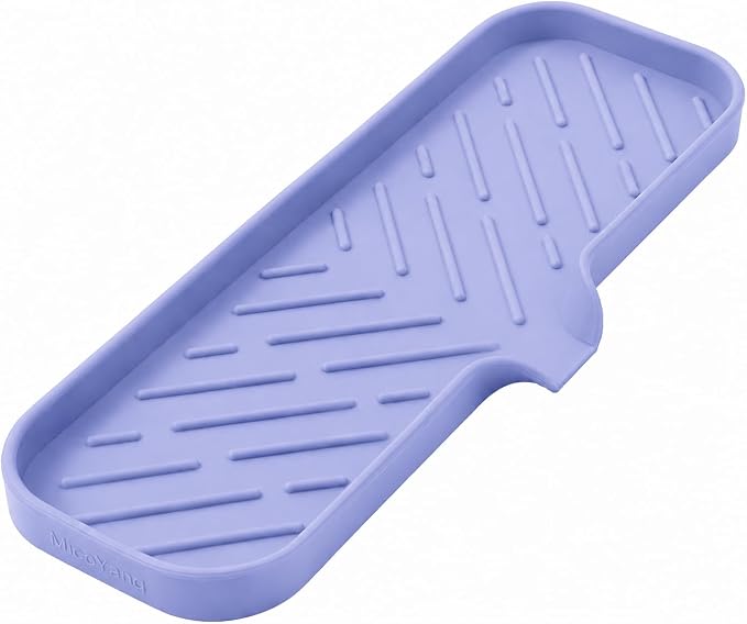 MicoYang Silicone Soap Dish with Drain Spout — Self-Draining Double Sink Organizer Tray for Kitchen & Bath, Dispensers, Sponges & Soap Holder, Non-Slip & Dishwasher Safe, Light Purple (Large, 12"×4") by MicoYang