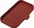 MicoYang Silicone Soap Dish with Drain Spout — Self-Draining Sink Organizer Tray for Bathroom & Kitchen, Sponges, Dispensers & Soap Holder, Non-Slip & Dishwasher Safe, Red (Medium, 9.6"×5.3") by MicoYang