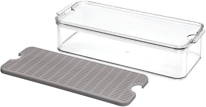iDesign Crisp Produce Plastic Refrigerator and Modular Stacking Pantry Bin with Lid and Removable Inner Basket, Perfect for Washing Vegetables, Fruit, Lettuce, BPA Free 15.72" x 6.32" x 3.76" | Drain Tray, For Fruits & Veggies, Clear - Image 4