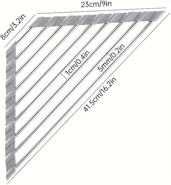 Triangle Roll Up Dish Drying Rack Over Sink-Silicone-Coated Stainless Steel Frame,Anti-Rust,Kitchen Organizer,16"x2.83"x9",Grey - Image 3