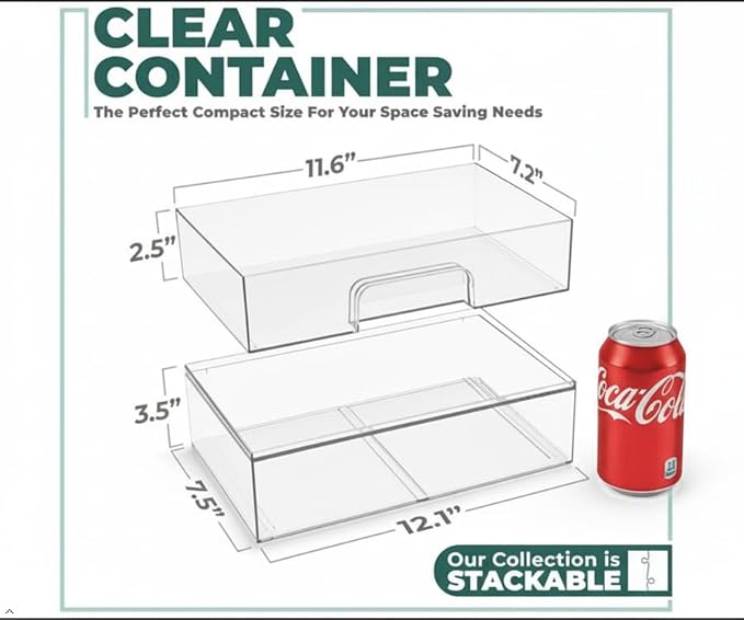 Sorbus Acrylic Storage Containers - 2 Pack, Stackable Storage Bins Set for Bathroom Organization - Clear Acrylic Drawer Organizers - Makeup Case Pull-Out Drawers (12.1’’ Wide) - Image 3