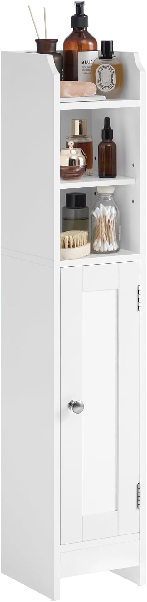 VASAGLE Small Storage Corner Floor Cabinet with Door, 7.9 x 7.1 x 36.2 Inches, Narrow Toilet Paper Storage Holder, Adjustable Shelves, for Bathroom, Living Room, Small Spaces, Cloud White UBBC311W01 by Unknown